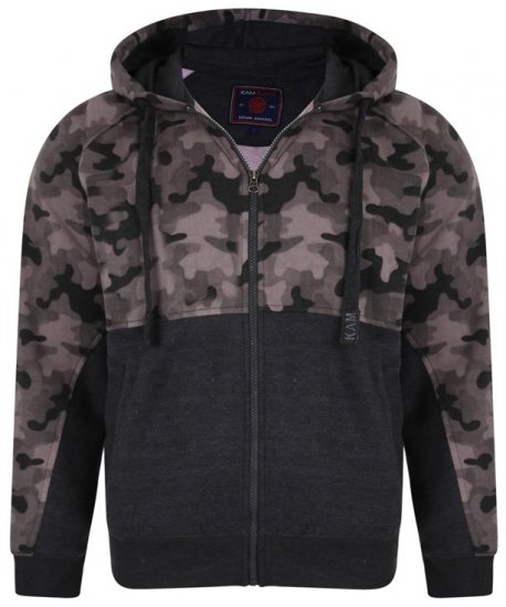 Kam Jeans 7036 Camo Print Full Zipper Hoodie Charcoal - Pulóverek & kapucnis pulóverek - Pulóverek & Kapucnis pulóver 2XL-12XL
