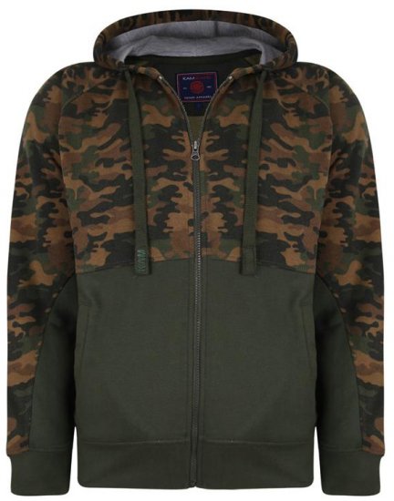 Kam Jeans 7036 Camo Print Full Zipper Hoodie Khaki - Pulóverek & kapucnis pulóverek - Pulóverek & Kapucnis pulóver 2XL-12XL