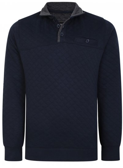 Kam Jeans 7050 Quilted Jersey Sweater 1/4 Button Up Navy - Pulóverek & kapucnis pulóverek - Pulóverek & Kapucnis pulóver 2XL-12XL