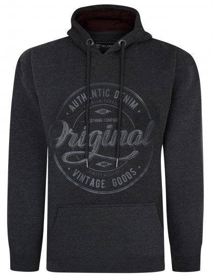 Kam Jeans 7059 Over Head Large Embossed Hoodie Charcoal - Pulóverek & kapucnis pulóverek - Pulóverek & Kapucnis pulóver 2XL-12XL