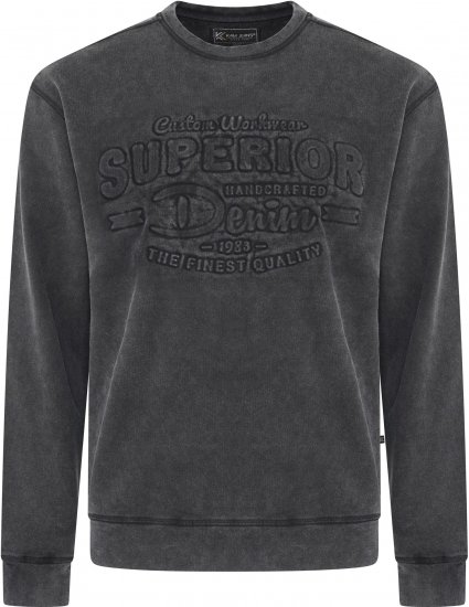 Kam Jeans 7065 Crew Neck Washed Embossed Sweatshirt Black TALL SIZES - FÉRFIRUHÁZAT MT-6XLT - TALL-méretek
