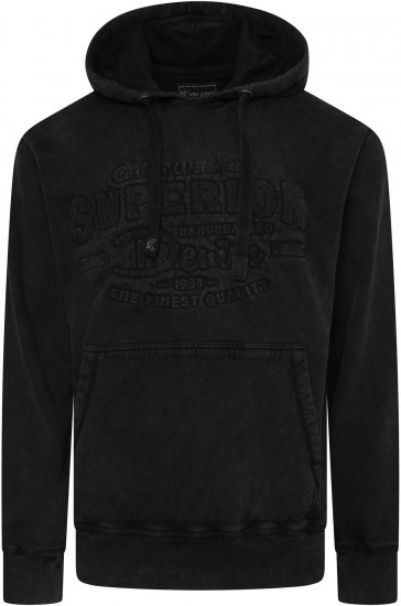 Kam Jeans 7066 Over Head Washed Embossed Hoody Black TALL SIZES - FÉRFIRUHÁZAT MT-6XLT - TALL-méretek