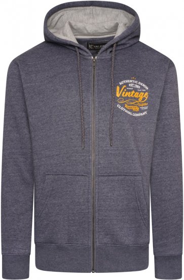 Kam Jeans 7073 Zip Thru Vintage EMB Hoody Blue Nights - Pulóverek & kapucnis pulóverek - Pulóverek & Kapucnis pulóver 2XL-12XL