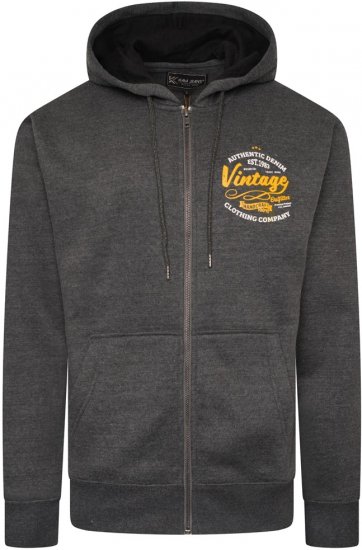Kam Jeans 7073 Zip Thru Vintage EMB Hoody Charcoal - Pulóverek & kapucnis pulóverek - Pulóverek & Kapucnis pulóver 2XL-12XL