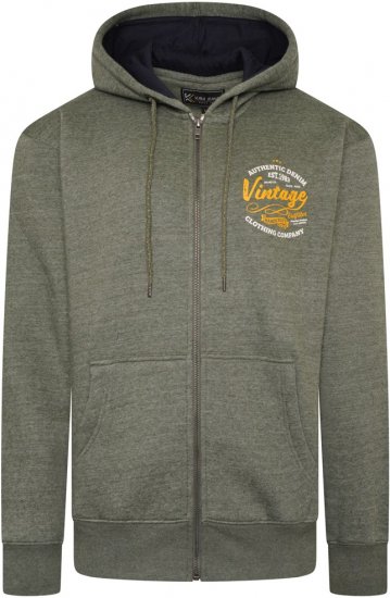 Kam Jeans 7073 Zip Thru Vintage EMB Hoody Khaki - Pulóverek & kapucnis pulóverek - Pulóverek & Kapucnis pulóver 2XL-12XL