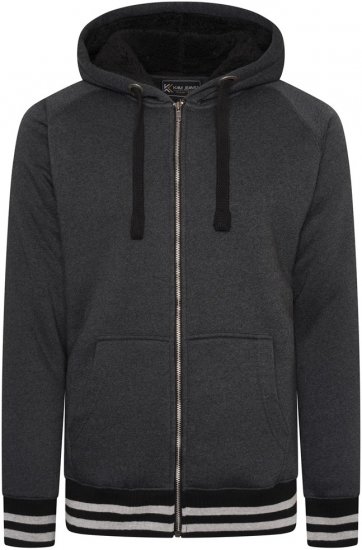 Kam Jeans 7074 Zip Thru Sherpa Hoody with Contrast Cuff/Hem Charcoal - Pulóverek & kapucnis pulóverek - Pulóverek & Kapucnis pulóver 2XL-12XL