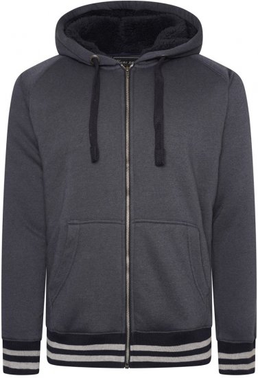 Kam Jeans 7074 Zip Thru Sherpa Hoody with Contrast Cuff/Hem Dark Grey - Pulóverek & kapucnis pulóverek - Pulóverek & Kapucnis pulóver 2XL-12XL