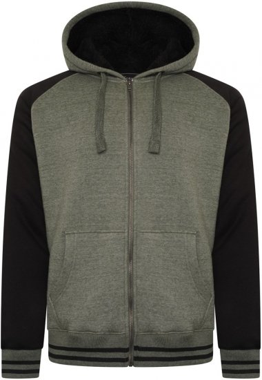 Kam Jeans 7075 Raglan Zip Thru Sherpa Hoodie Black/Khaki - Pulóverek & kapucnis pulóverek - Pulóverek & Kapucnis pulóver 2XL-12XL