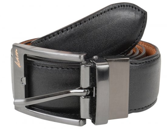 Kam Jeans 921 Leather Belt Black/Brown "Reversible", 3cm - Övek - Nagyméretű Övek W40-W70/2XL-8XL