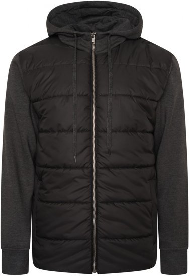 Kam Jeans KV135 Quilted Zip Thru Hoody with Padded Body & Jersey Sleeves Black - Kabátok - Nagyméretű Kabátok - 2XL-8XL
