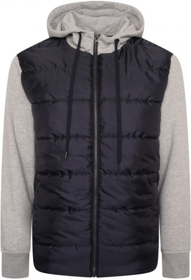 Kam Jeans KV135 Quilted Zip Thru Hoody with Padded Body & Jersey Sleeves Navy - Kabátok - Nagyméretű Kabátok - 2XL-8XL