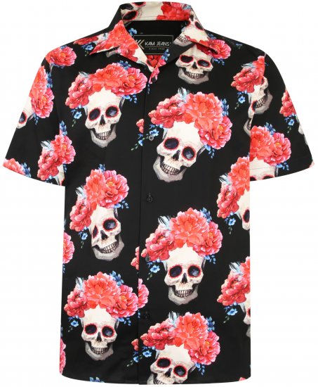 Kam Jeans P014 Rose Skull Print Shirt - Ingek - Ingek 2XL-10XL