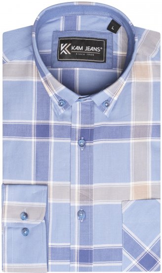 Kam Jeans P038 LS Premium Cotton Check Shirt Denim - Ingek - Ingek 2XL-10XL