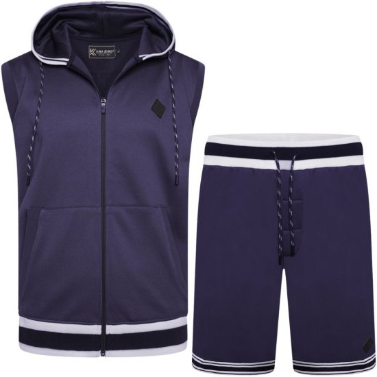 Kam Jeans TS005 Retro Tracky Set (Shorts/Sleeveless Hoodie) Navy - Tréningruhák - Nagyméretű Férfi Tréningruhák