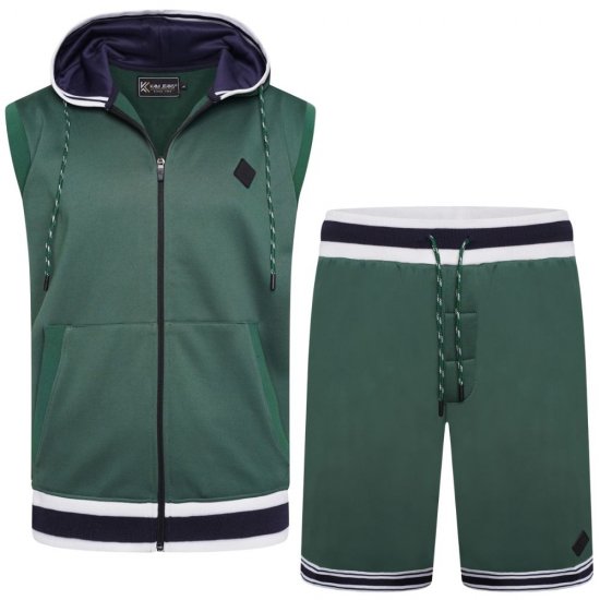Kam Jeans TS005 Retro Tracky Set (Shorts/Sleeveless Hoodie) Racing Green - Tréningruhák - Nagyméretű Férfi Tréningruhák
