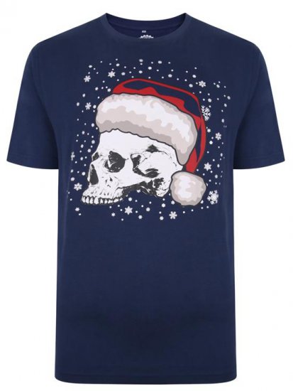 Kam Jeans X008 Santa Skull Print T-Shirt Navy - Pólók - Nagyméretű pólók - 2XL-14XL