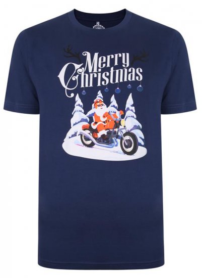 Kam Jeans X009 Santa Biker Print T-Shirt Navy - Pólók - Nagyméretű pólók - 2XL-14XL
