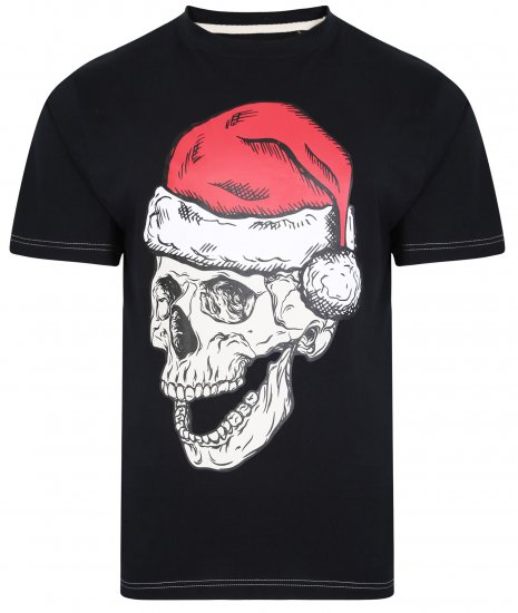 Kam Jeans X017 Santa Skull Print Tee Black - Pólók - Nagyméretű pólók - 2XL-14XL