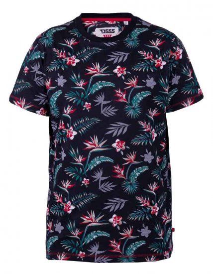 D555 Keating Hawaiian Print Crew Neck T-Shirt Black - Pólók - Nagyméretű pólók - 2XL-14XL
