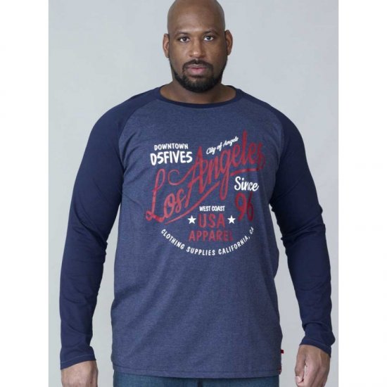 D555 Neill Long Sleeve T-shirt Navy - Pólók - Nagyméretű pólók - 2XL-14XL