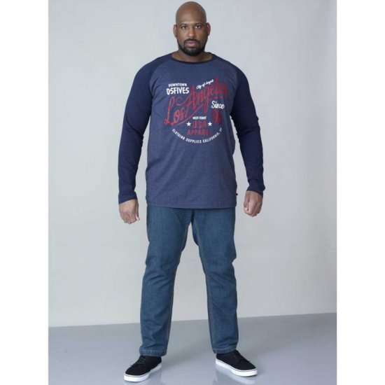 D555 Neill Long Sleeve T-shirt Navy - Pólók - Nagyméretű pólók - 2XL-14XL