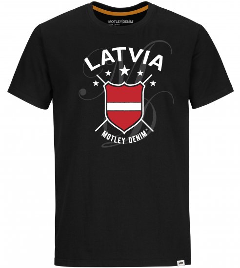 Motley Denim Latvia T-shirt Black - Pólók - Nagyméretű pólók - 2XL-14XL