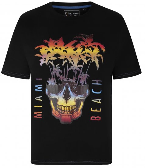 Kam Jeans 5735 Miami Beach Skull Print T-Shirt Black - Pólók - Nagyméretű pólók - 2XL-14XL