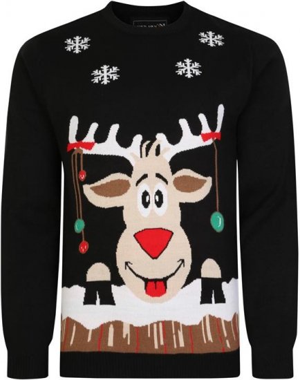 Kam Jeans X023 Rudolph Xmas Sweatshirt Black - Pulóverek & kapucnis pulóverek - Pulóverek & Kapucnis pulóver 2XL-12XL