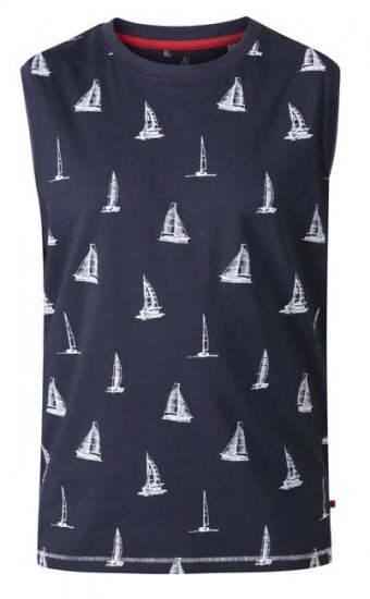 D555 Morton Yacht Print Sleeveless T-Shirt Navy - Pólók - Nagyméretű pólók - 2XL-14XL