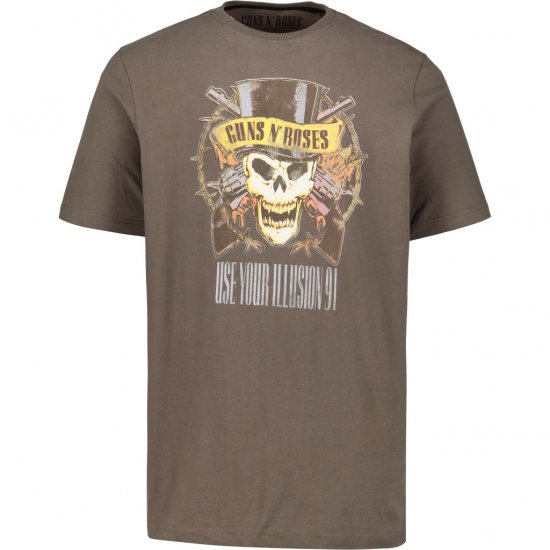 JP1880 T-Shirt Skull Print Guns N Roses Khaki - Pólók - Nagyméretű pólók - 2XL-14XL