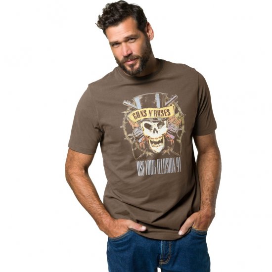 JP1880 T-Shirt Skull Print Guns N Roses Khaki - Pólók - Nagyméretű pólók - 2XL-14XL
