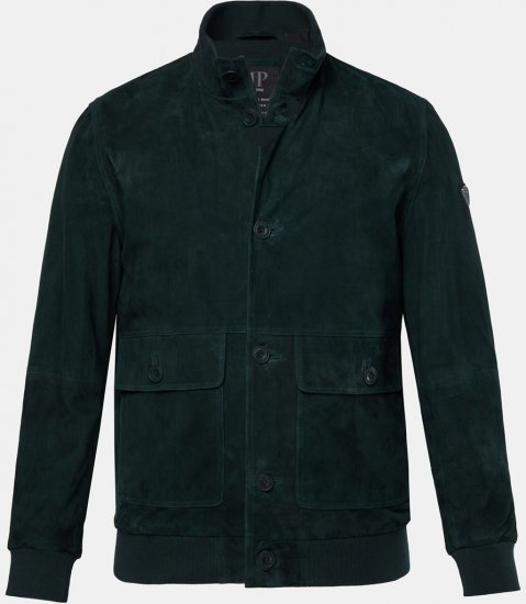 JP1880 Leather Jacket Suede with Stand-up Collar Dark Green - Kabátok - Nagyméretű Kabátok - 2XL-8XL