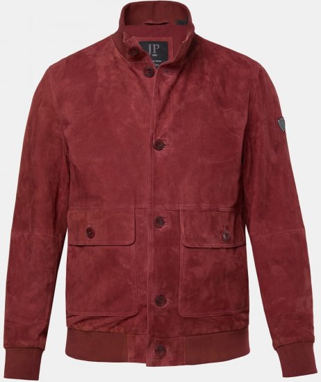 JP1880 Leather Jacket Suede with Stand-up Collar Red - Kabátok - Nagyméretű Kabátok - 2XL-8XL