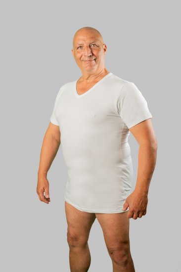 20 Nodi Short Sleeve V-Neck in Stretch Cotton White - Alsónemű & Strandruhák - Nagyméretű Alsónemű 2XL-8XL