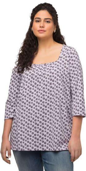 Ulla Popken Polka Dot 3/4 Sleeve Square Neck A-Line Tee Light Blue-Grey - Mintás pólók nőknek - 