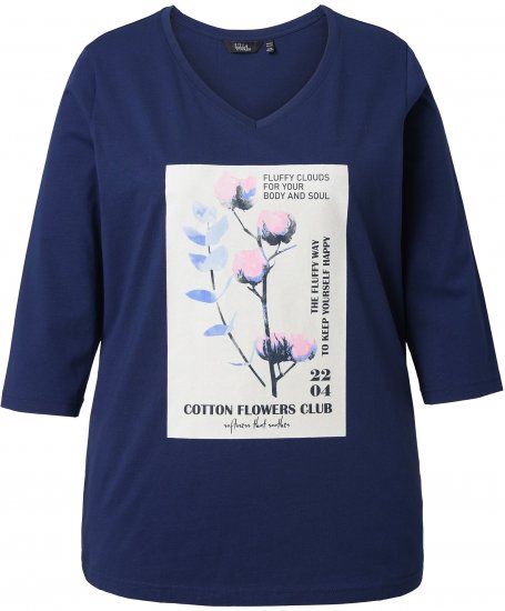Ulla Popken Decorative Plant 3/4 Sleeve T-Shirt Ink Blue - Mintás pólók nőknek - 