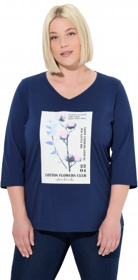 Ulla Popken Decorative Plant 3/4 Sleeve T-Shirt Ink Blue - Mintás pólók nőknek - 