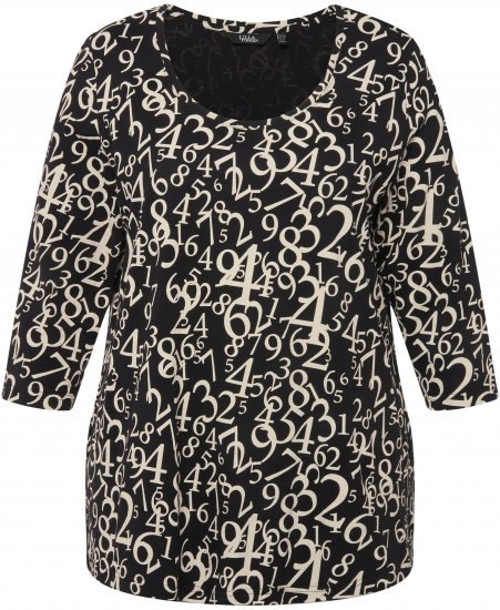 Ulla Popken Number Print 3/4 Sleeve Tee Black - Mintás pólók nőknek - 