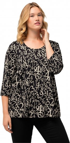 Ulla Popken Number Print 3/4 Sleeve Tee Black - Mintás pólók nőknek - 