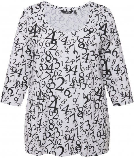 Ulla Popken Number Print 3/4 Sleeve Tee Snow White - Mintás pólók nőknek - 