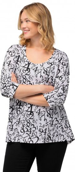 Ulla Popken Number Print 3/4 Sleeve Tee Snow White - Mintás pólók nőknek - 