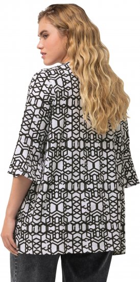 Ulla Popken Geometric Print Trumpet Sleeve Tee Black - Mintás pólók nőknek - 