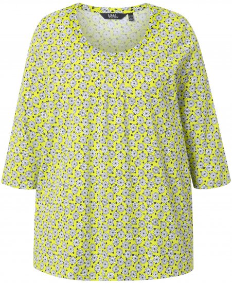 Ulla Popken Flower Print 3/4 Sleeve A-Line Tee Lime - Mintás pólók nőknek - 