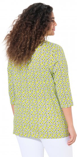 Ulla Popken Flower Print 3/4 Sleeve A-Line Tee Lime - Mintás pólók nőknek - 