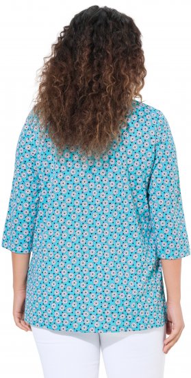 Ulla Popken Flower Print 3/4 Sleeve A-Line Tee Deep Aqua - Mintás pólók nőknek - 