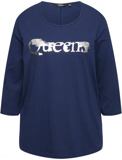 Ulla Popken Queens 3/4 Sleeve Graphic Tee Ink Blue - Mintás pólók nőknek - 