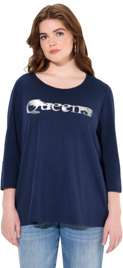 Ulla Popken Queens 3/4 Sleeve Graphic Tee Ink Blue - Mintás pólók nőknek - 