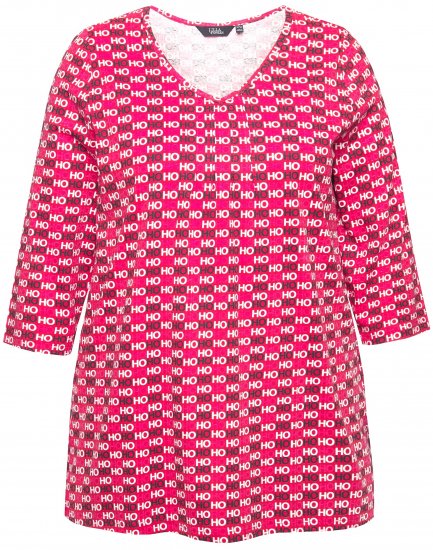 Ulla Popken Minimalist Ho Ho Ho Print 3/4 Sleeve Tee Salsa Red - Mintás pólók nőknek - 