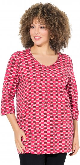 Ulla Popken Minimalist Ho Ho Ho Print 3/4 Sleeve Tee Salsa Red - Mintás pólók nőknek - 