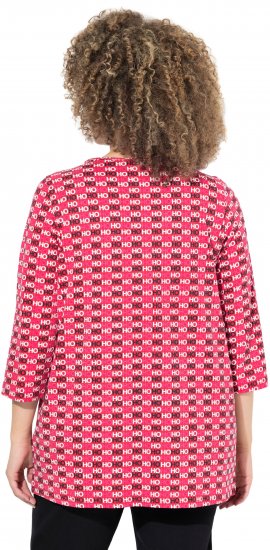 Ulla Popken Minimalist Ho Ho Ho Print 3/4 Sleeve Tee Salsa Red - Mintás pólók nőknek - 